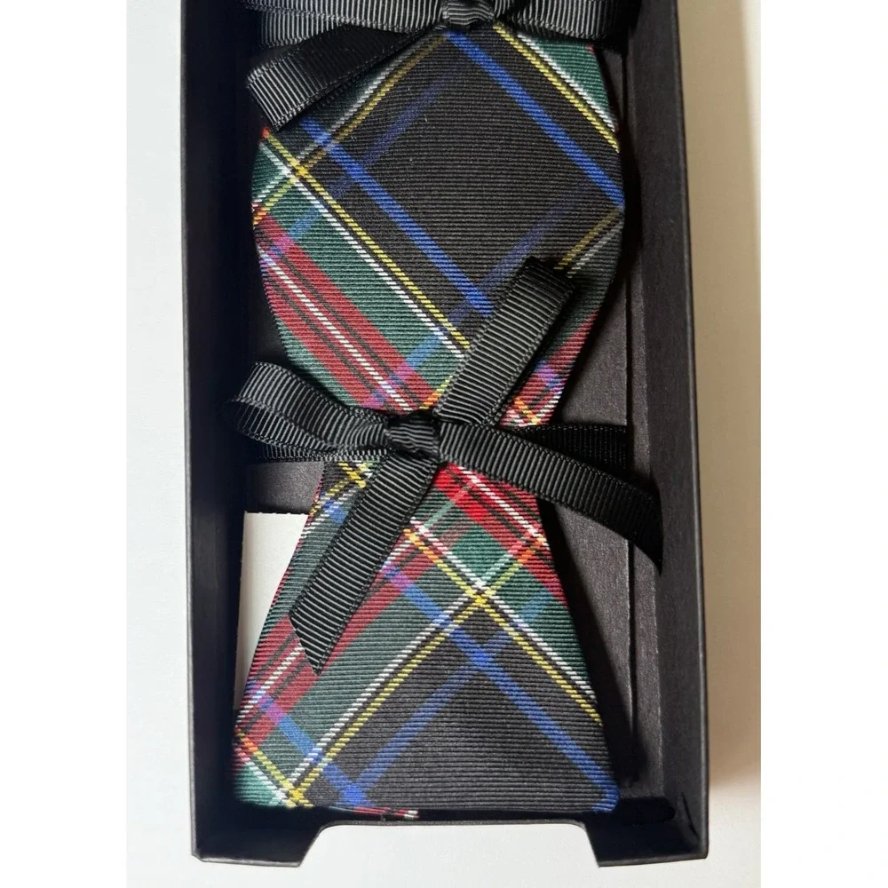 DAVID DONAHUE Men's Adjustable Bow Tie 100% Silk Black/Multi Plaid USA Made‎ EUC